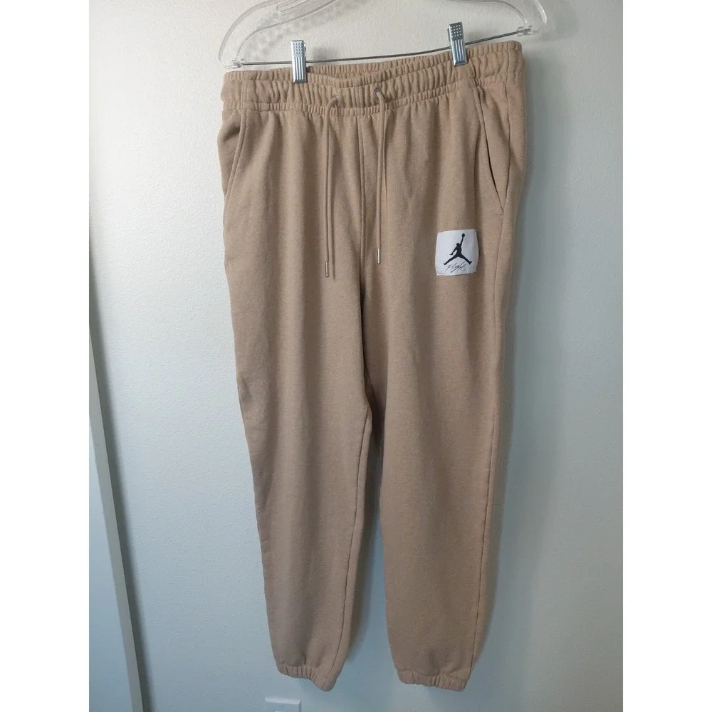 Nike Air Jordan Flight Cuffed Joggers Pants Mens Sz M Hemp Beige DQ7468-201
